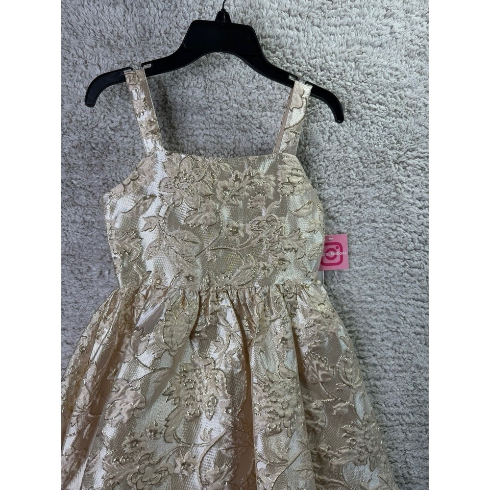 Rare Editions Girls Formal Dress 8 Champagne Brocade Fit & Flare Christmas